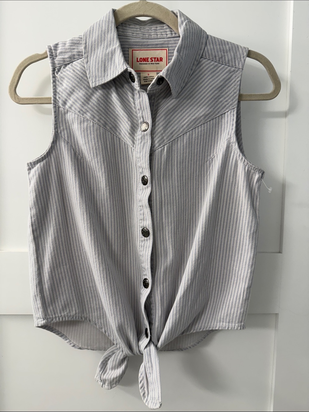 Lone Star Striped Tie-Front Sleeveless Button-Up